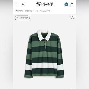 NWT Madewell Green Striped Long Sleeve Polo - Women’s XL